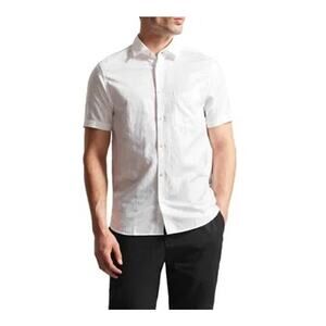 TED BAKER Men's Linen Short Sleeve Button Up Shirt White XL Quiet Luxury Casual